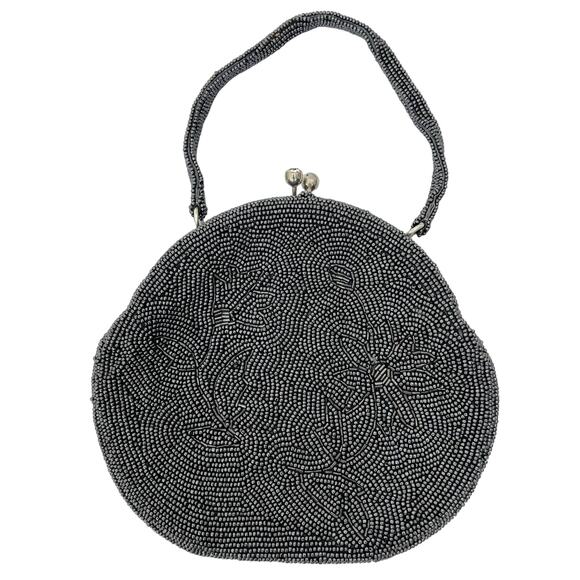 Delill Beaded Silver Evening Clutch Mini Bag Kisslock Closure Handmade in Japan - Picture 1 of 8